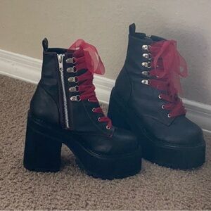 Black Platform Boots with Red Laces